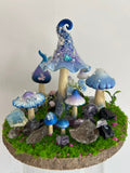 Midnight Reverie — Handmade Moonlit Mushroom Forest with Natural Crystals