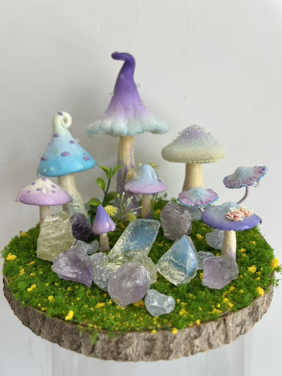 Quiet Haven — Handmade Pastel Mushroom Forest with Natural Crystals