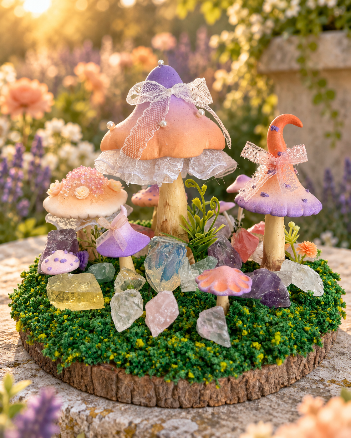 Harmony Bloom — Handmade Mushroom Forest with Natural Crystals