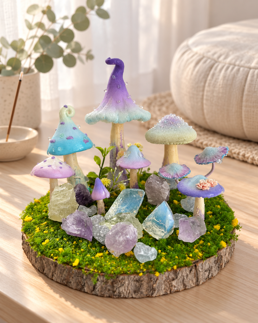 Quiet Haven — Handmade Pastel Mushroom Forest with Natural Crystals