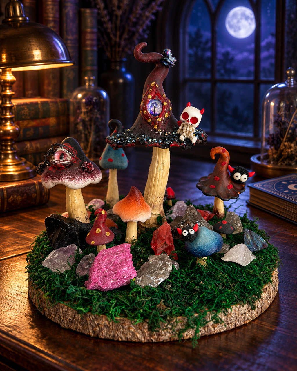 Crimson Hollow — Handmade Gothic Mushroom Forest with Natural Crystals
