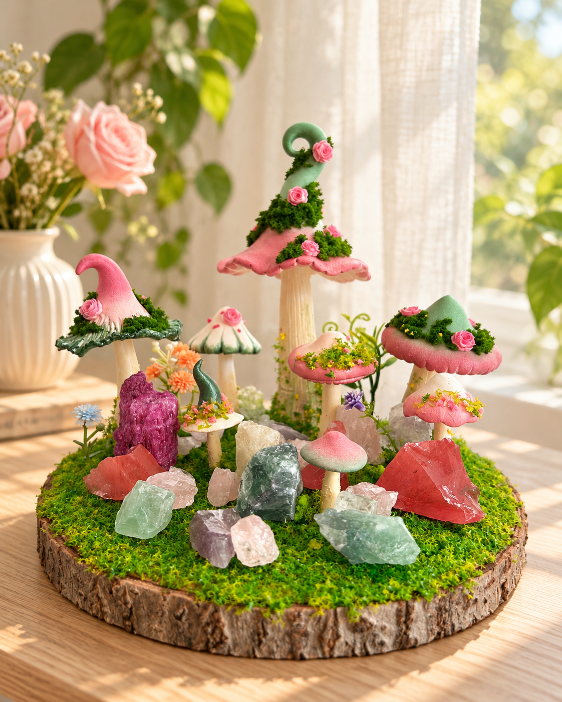 Heart in Bloom — Handmade Self-Love Mushroom Forest with Natural Crystals