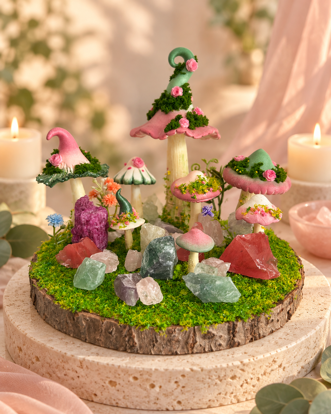 Heart in Bloom — Handmade Self-Love Mushroom Forest with Natural Crystals