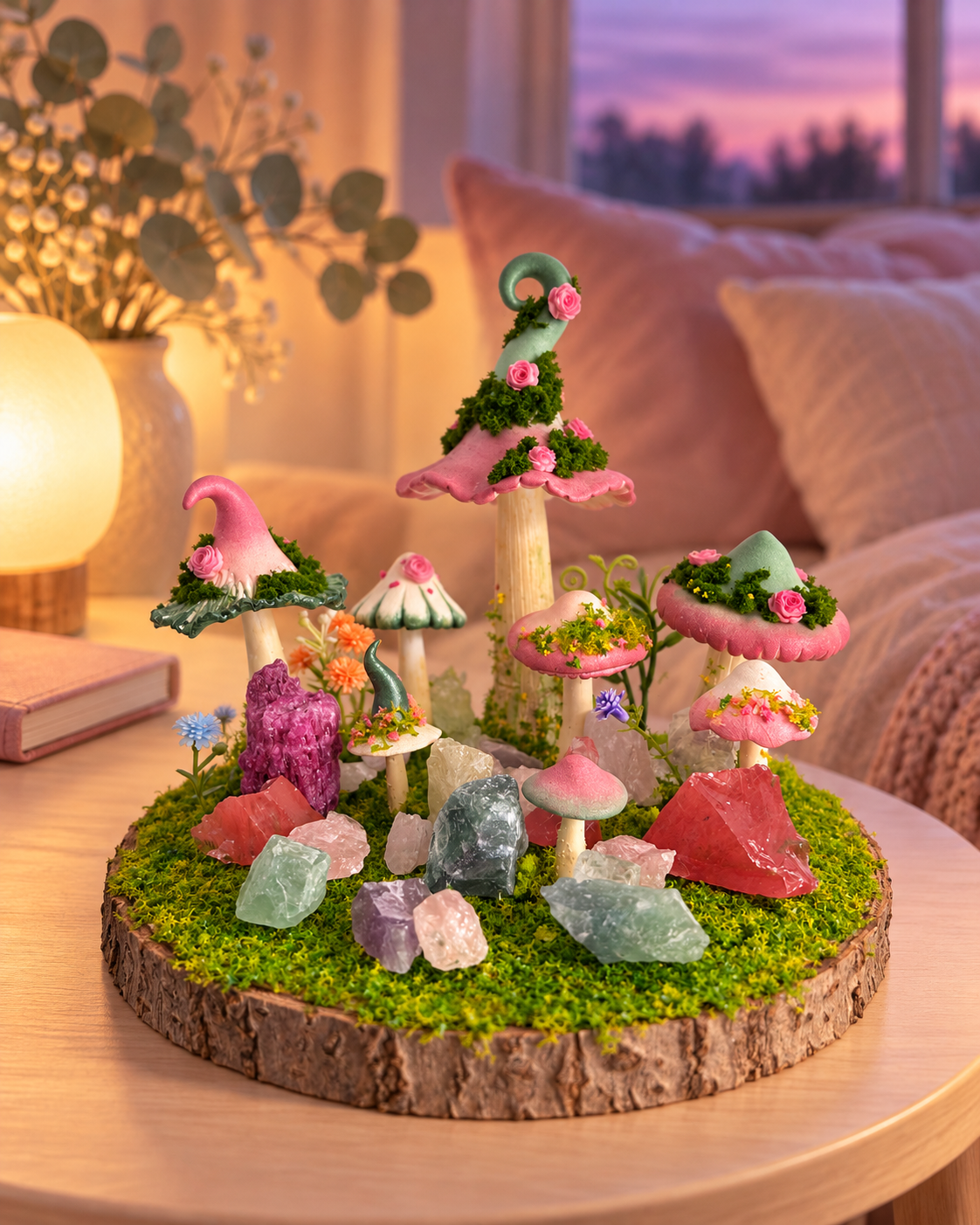 Heart in Bloom — Handmade Self-Love Mushroom Forest with Natural Crystals