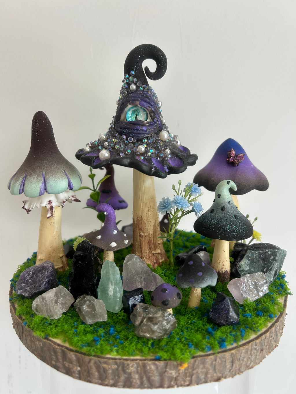 Shadow Ward — Handmade Dark Mushroom Forest with Natural Crystals