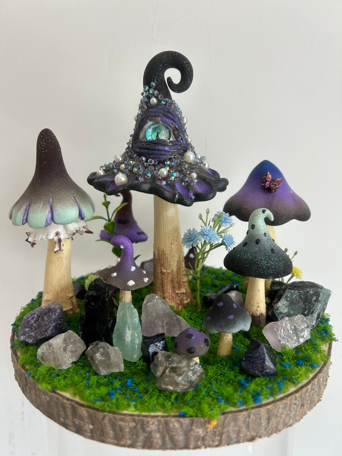 Shadow Ward — Handmade Dark Mushroom Forest with Natural Crystals