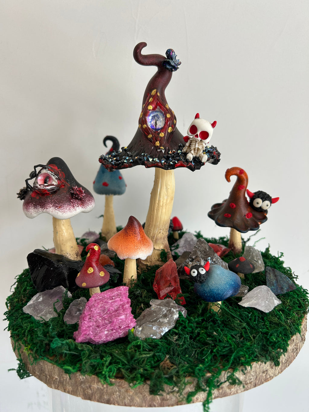 Crimson Hollow — Handmade Gothic Mushroom Forest with Natural Crystals